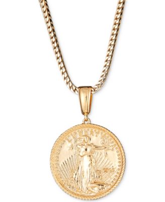 Macy's - Men's Coin 24" Pendant Necklace in 14k Gold-Plated Sterling Silver