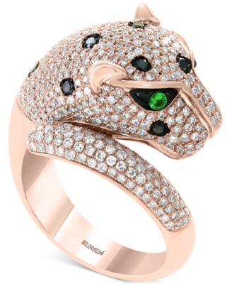 EFFY Collection - Black & White Diamond (1-1/2 ct. t.w.) & Tsavorite (1/20 ct. t.w.) Signature Panther Ring (1-1/2 ct. t.w.) in 14k Gold