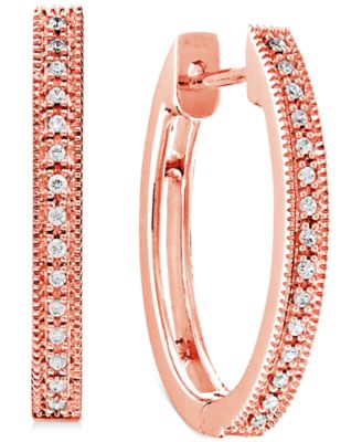 Macy's - Diamond Small Milgrain Hoop Earrings (1/10 ct. t.w.) in 10k Rose Gold, 0.75"