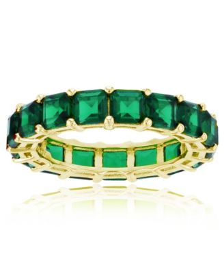 Macy's - Green Princess Cut Cubic Zirconia Eternity Band in 14k Yellow Gold Plated Sterling Silver