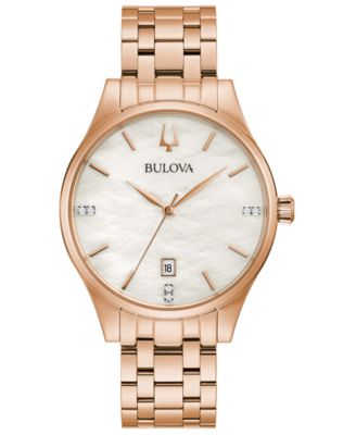 Bulova - Women's Classic Diamond-Accent Rose Gold-Tone Stainless Steel Bracelet Watch 36mm