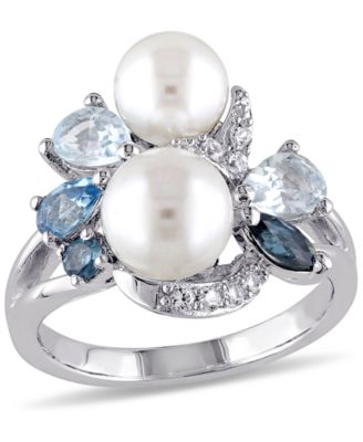 Macy's - Cultured Freshwater Pearl (6-1/2 & 7-1/2mm) & Multicolor Topaz (1-1/2 ct. t.w.) Ring in Sterling Silver