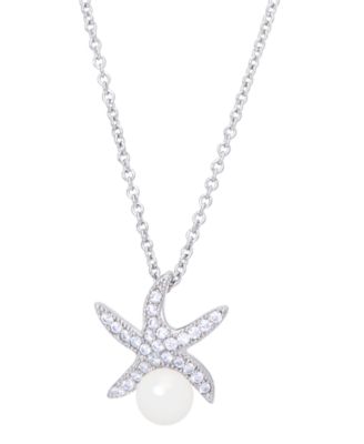 Macy's - Genuine Freshwater Pearl Cubic Zirconia Starfish Pendant 18" Necklace in Silver Plate