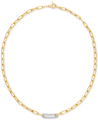 Macy's - Diamond Bar Paperclip Link 18" Chain Necklace (1/5 ct. t.w.) in Sterling Silver & 14k Gold-Plate
