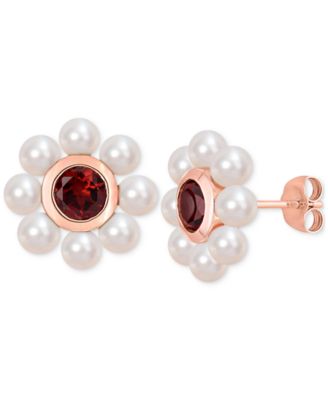 Macy's - Blue Topaz (1-1/8 ct. t.w.) & Cultured Freshwater Pearl (3-1/2 - 4mm) Flower Stud Earrings in 10k White Gold (Also in Rhodolite Garnet)