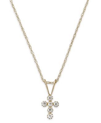Macy's - Children's Cubic Zirconia Cross Pendant Necklace in 14k Gold
