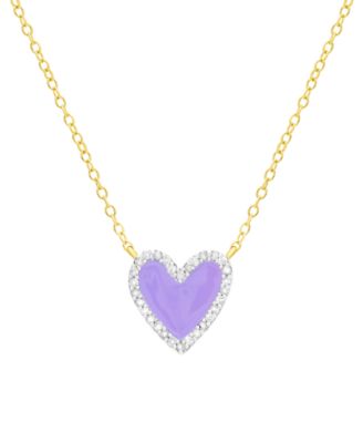 Macy's - Diamond Purple Enamel Heart "Loved" 18" Pendant Necklace (1/8 ct. t.w.) in 14k Gold-Plated Sterling Silver