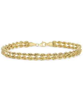 Italian Gold - Twisted Rope "Heart" Link Bracelet in 14k Yellow Gold or 14k White Gold