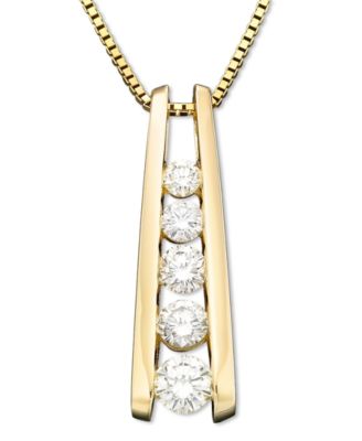 Macy's - Five-Stone Diamond Journey Pendant Necklace in 14k Gold (1 ct. t.w.)