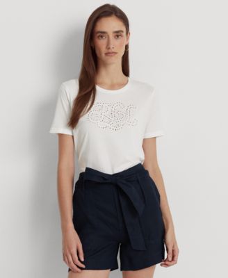 Lauren Ralph Lauren - Women's Eyelet Logo Cotton-Blend T-Shirt