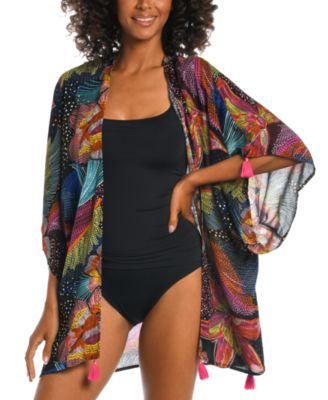 La Blanca - Women's Printed Sunlit Tassel-Trimmed Soiree Kimono Swim Cover-Up