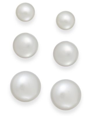 Macy's - Cultured Freshwater Pearl Stud Earrings Set in Sterling Silver (6-10mm)