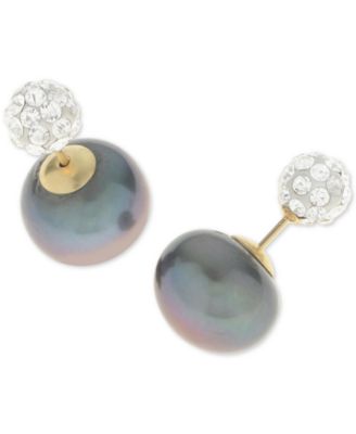 Macy's - Cultured Freshwater Pearl (11mm) and Cubic Zirconia Reversible Front and Back Earrings in 14k Gold