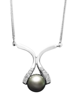 Macy's - 14k Gold Necklace, Cultured Tahitian Pearl (8mm) and Diamond Accent Pendant