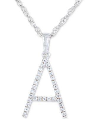 Macy's - Diamond (1/10 ct. t.w.) Initial Pendant Necklace in 10k White Gold, 16" + 2" extender