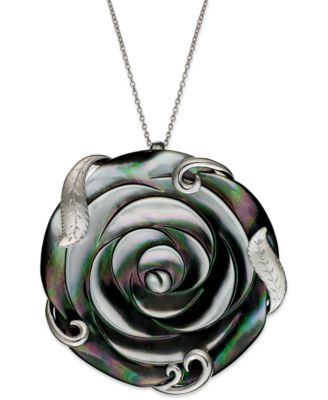 Macy's - Sterling Silver Necklace, Cultured Tahitian Mother of Pearl Flower Pendant (50mm)