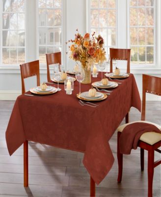 Elrene - Elegant Woven Leaves Jacquard Damask Tablecloth, 60"x84" Oblong