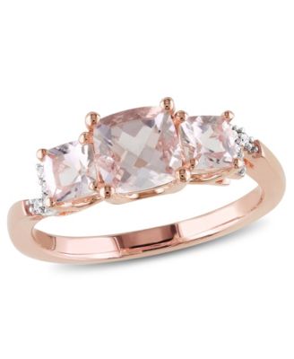 Macy's - Morganite (1-2/5 ct. t.w.) and Diamond Accent 3-Stone Ring in Rose Gold Over Silver