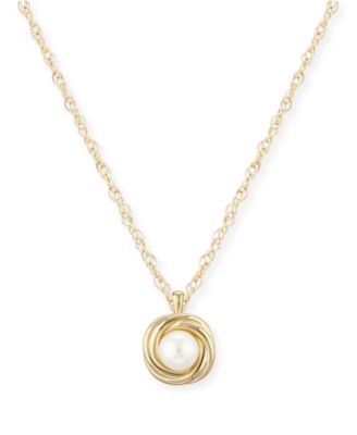 Macy's - Love Knot Pearl (5 mm) Necklace Set in 14k Gold