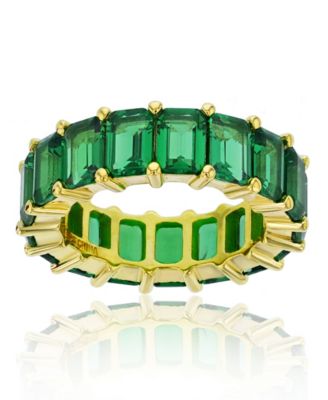Macy's - Green Emerald Cut Cubic Zirconia Eternity Band in 14k Yellow Gold Plated Sterling Silver