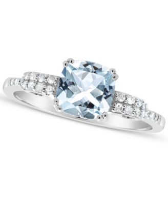 Macy's - Aquamarine (1-1/4 ct. t.w.) and Diamond (1/10 ct. t.w.) Ring in Sterling Silver