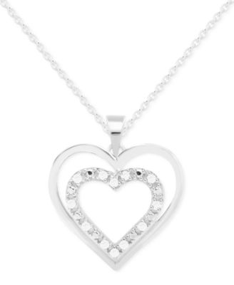 Macy's - Diamond Heart-in-Heart 18" Pendant Necklace (1/10 ct. t.w.) in Sterling Silver