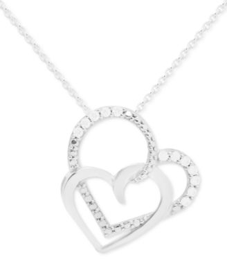Macy's - Diamond Double Heart 18" Pendant Necklace (1/10 ct. t.w.) in Sterling Silver