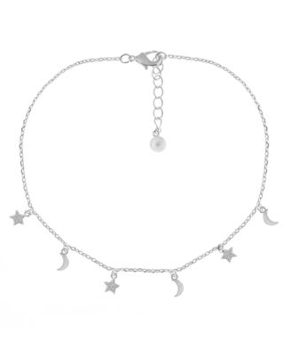 And Now This - Clear Cubic Zirconia Moon & Star Anklet in Fine Silver Plate