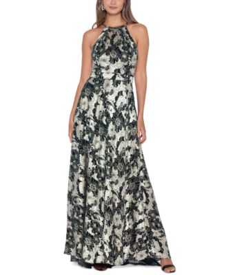 Betsy & Adam - Metallic Floral Halter Gown