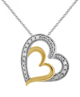 Macy's - Diamond Double Heart 18" Pendant Necklace (1/10 ct. t.w.) in Sterling Silver & 14k Gold-Plate