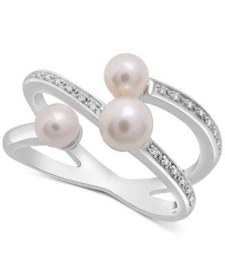Macy's - Cultured Freshwater Pearl (4 & 5mm) & Diamond (1/20 ct. tw.) Statement Ring in Sterling Silver