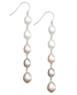 Macy's - Multi-Colored Cultured Freshwater Pearl Linear Earrings in Sterling Silver (7mm)