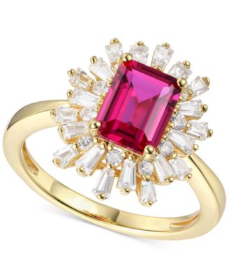 Macy's - Lab-Created Emerald (1-1/3 ct. t.w.) & Lab-Created White Sapphire (1 ct. t.w.) Ring in Gold-Plated Sterling Silver (Also in Lab-Created Ruby & Lab-Created Sapphire)