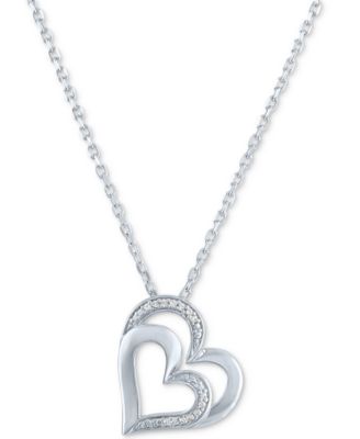 Macy's - Diamond Accent Double Heart Pendant Necklace in Sterling Silver, 16" + 2" extender
