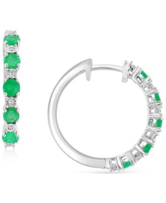 EFFY Collection - Emerald (3/4 ct. t.w.) & Diamond Accent Small Hoop Earrings in Sterling Silver, 0.81"