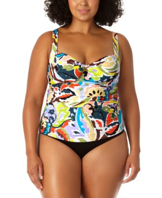 Anne Cole - Plus Size Twisted Tankini Top & High-Waist Bikini Bottoms
