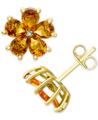 Macy's - Citrine (2-7/8 ct. t.w.) & Diamond Accent Flower Stud Earrings in 14k Gold-Plated Sterling Silver