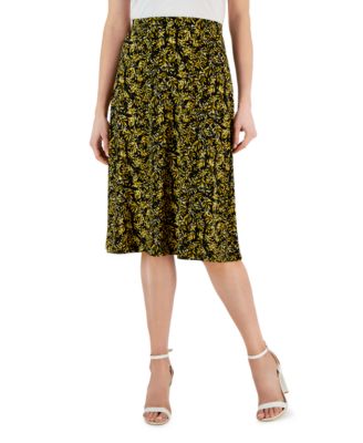 Kasper - Women's Botanical-Print Pull-On Midi Skirt