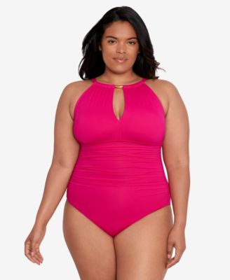 Lauren Ralph Lauren - Plus Size Halter-Neck Tummy Control One Piece Swimsuit