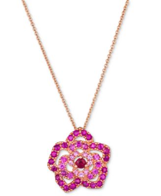 Le Vian - Passion Ruby (1/10 ct. t.w.) & Bubble Gum Pink Sapphire (3/4 ct.t .w.) Flower Pendant Necklace in 14k Rose Gold, 18" + 2" extender
